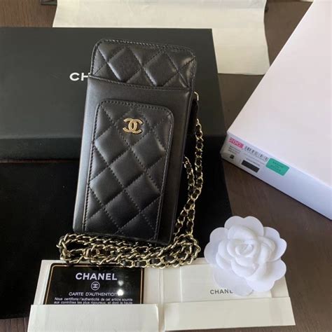 chanel purse cell phone case|Chanel phone holder with chain.